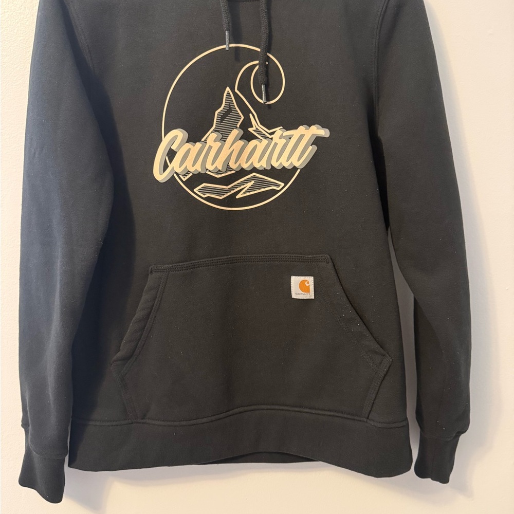Carhartt Black Hoodie with Cream Mountain Logo
